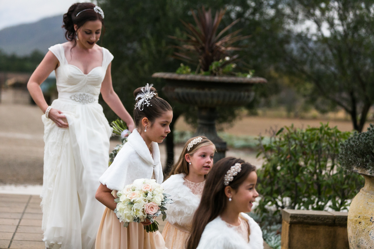 14_Candid wedding photography with DIY bride and flower girls at Margan Wines